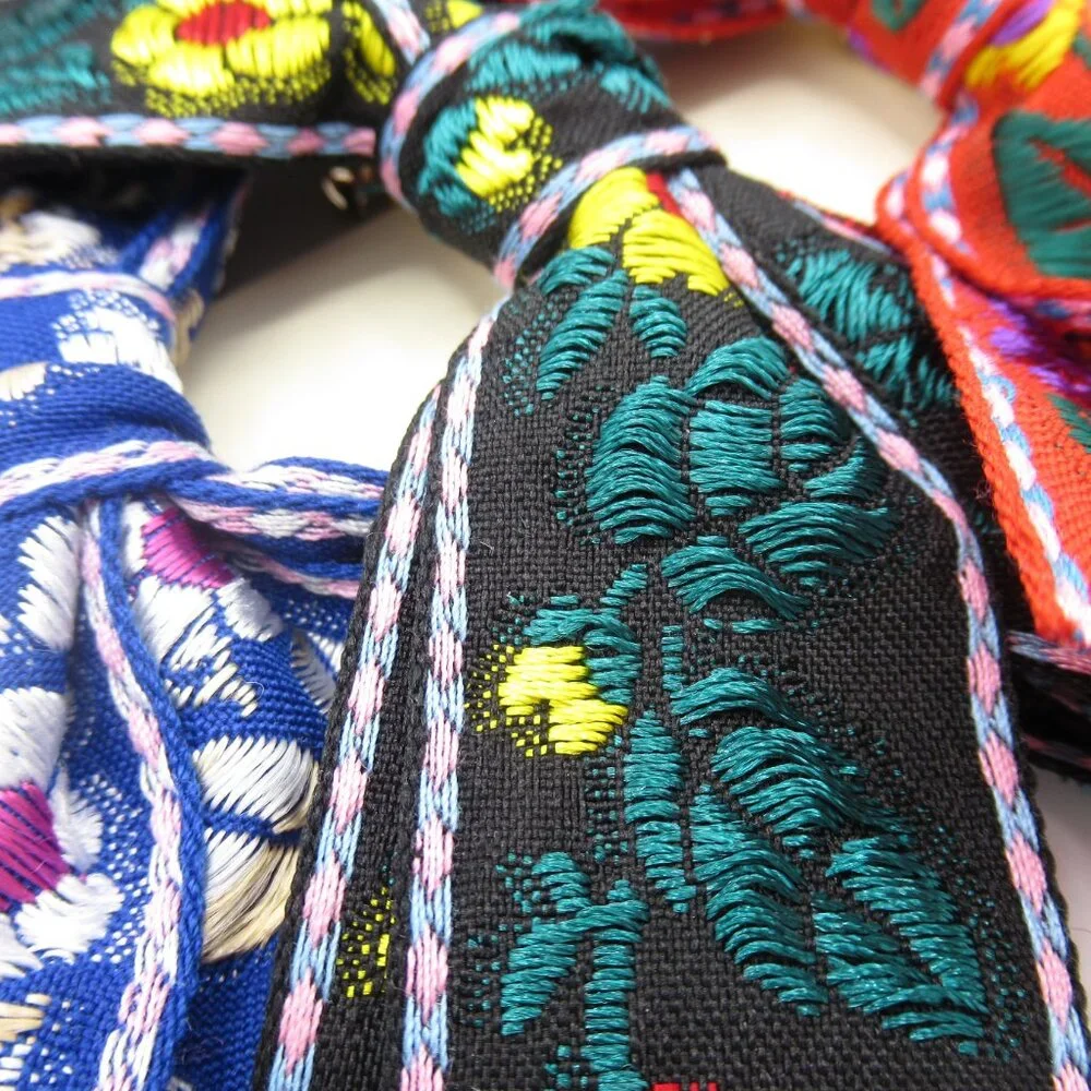Anthropologie Floral Ribbon Hair Bow Clips, Set of 4